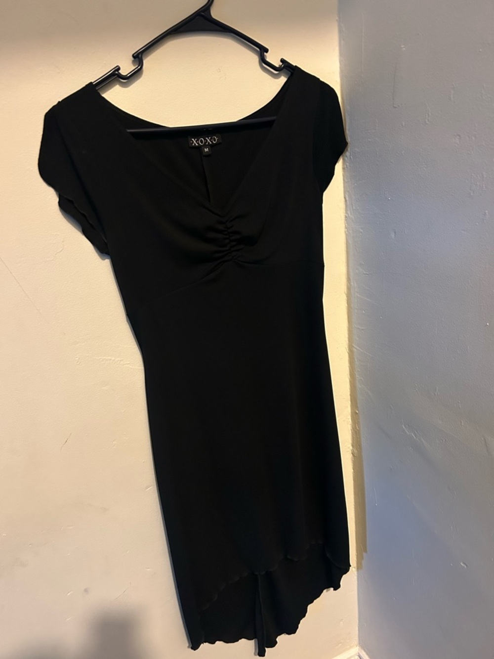XOXO Black Ruched V-Neck Midi Dress